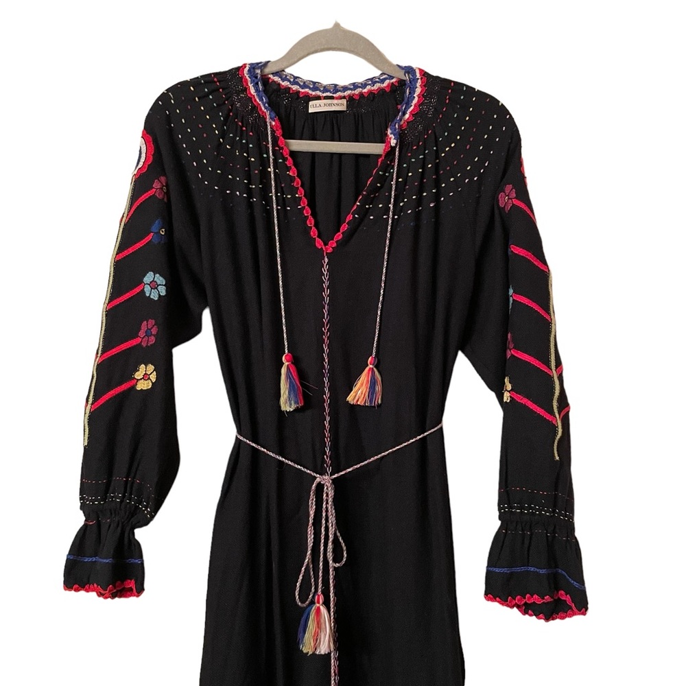 Ulla Johnson Silk Natalia Dress Flower Embroidered in Midnight Black - Picture 3 of 9